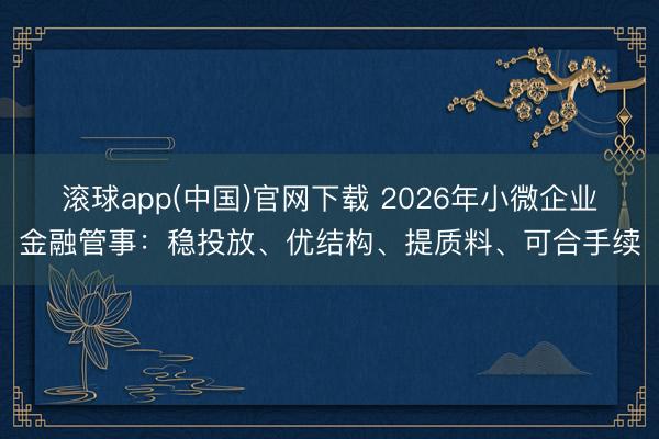 滚球app(中国)官网下载 2026年小微企业金融管事：稳投放、优结构、提质料、可合手续