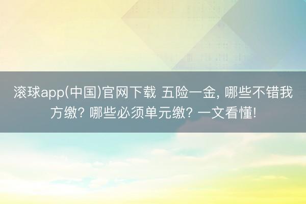 滚球app(中国)官网下载 五险一金, 哪些不错我方缴? 哪些必须单元缴? 一文看懂!